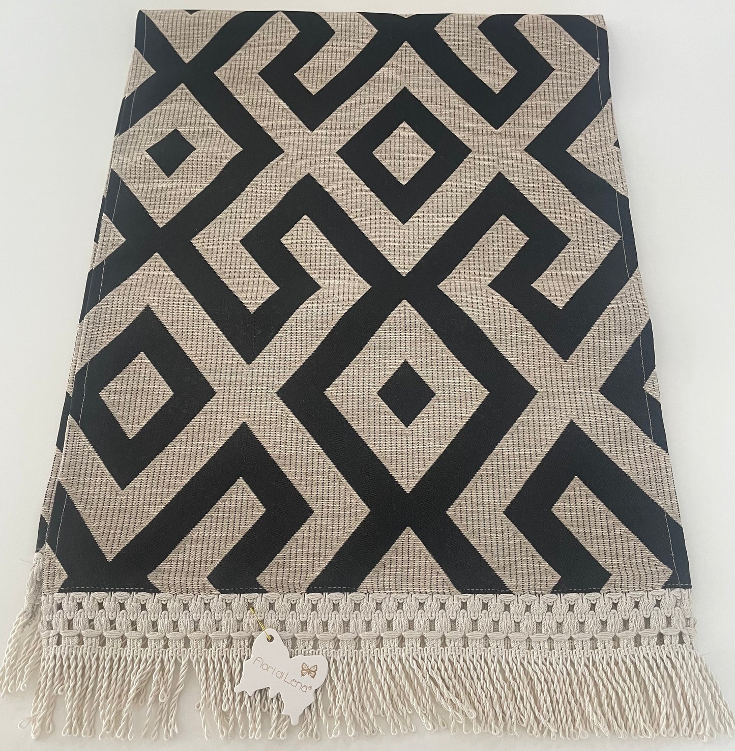 Fiori di Lena Runner Fantasia con Frange 110x40 cm Nero