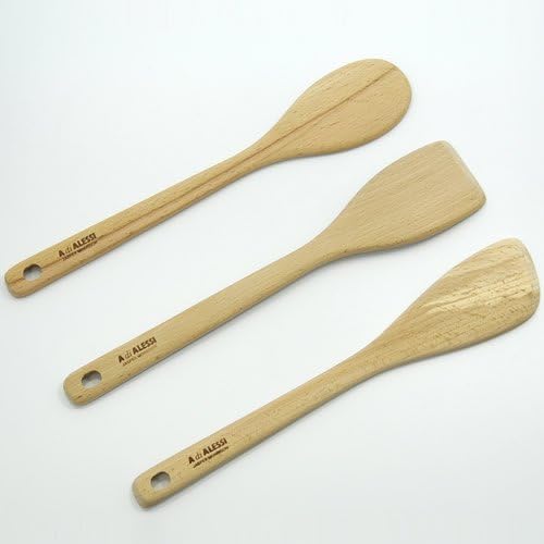 Alessi "kitchenTool" set cucchiaio, schiumatoio e spatola in legno (mestoli legno)