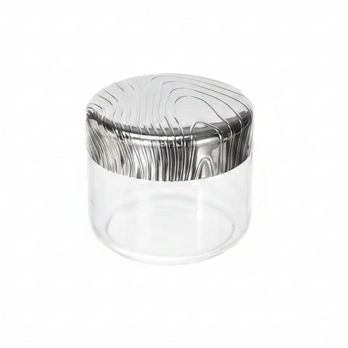 Alessi "Veneer" PU05/50 barattolo da cucina ermetico di design, in vetro con coperchio in acciaio inossidabile 18/10 con decoro in rilievo