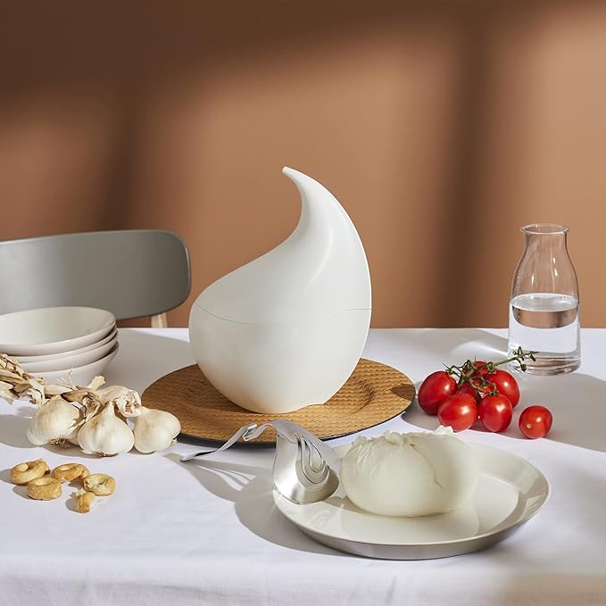 Alessi "Nunziatella" set contenitore e mestolo forato di design per servire le mozzarelle, in resina termoplastica, bianco