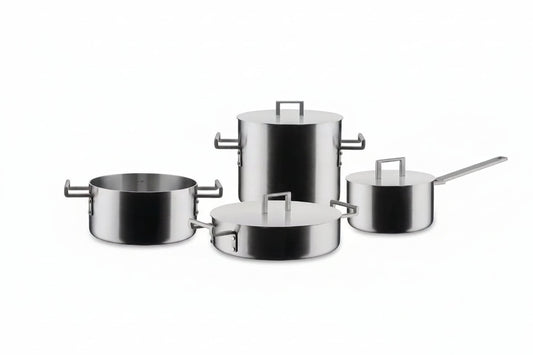 Alessi "Convivio" set di pentole e coperchi 7 pezzi in acciaio satinato 18/10