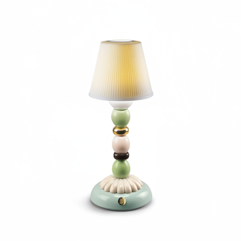 Lladro` "Lotus firefly autunno dorato" lampada da tavolo verde e azzurro