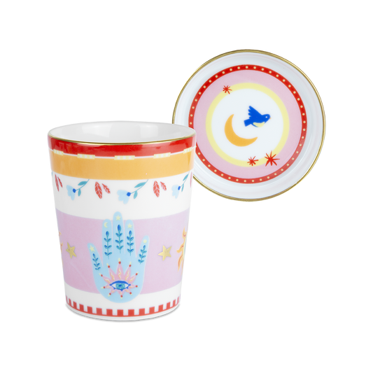 Baci Milano "Mamma mia" mug con piattino/coperchio in porcellana