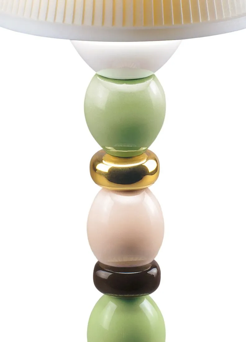 Lladro` "Lotus firefly autunno dorato" lampada da tavolo verde e azzurro