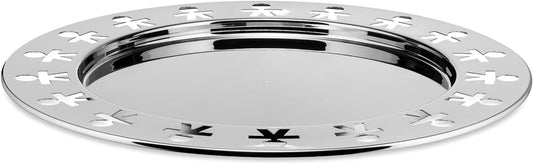 Alessi "Girotondo" vassoio rotondo di design in acciaio inox con motivo omini dei King-Kong