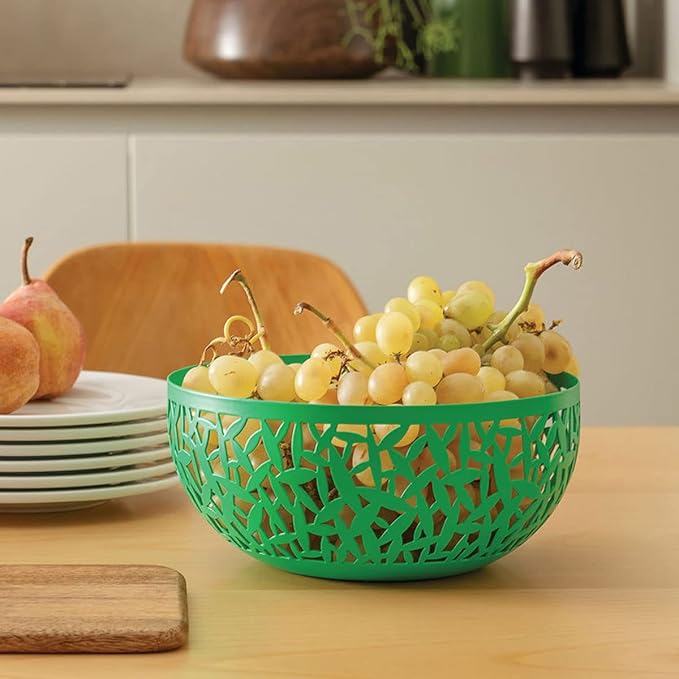 Alessi "Cactus" fruttiera di design traforata in acciaio colorato con resina epossidica, verde, 29 cm