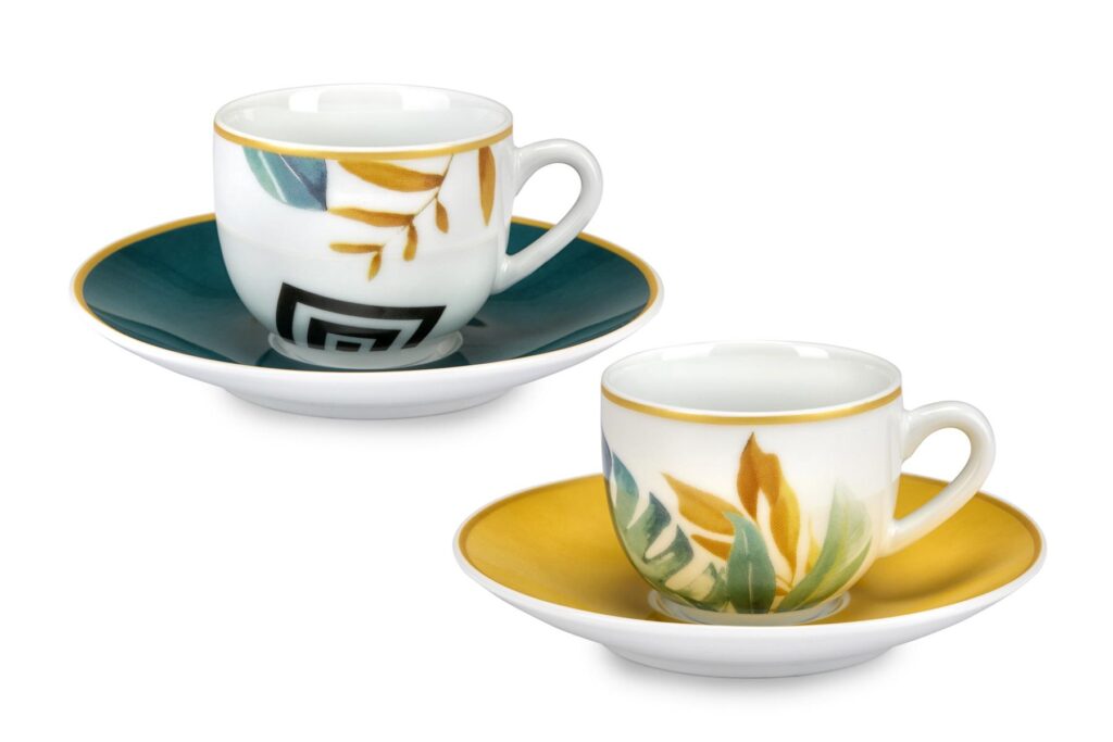 Fade "Palm" set 6 tazze con piattino caffè, in fine porcellana