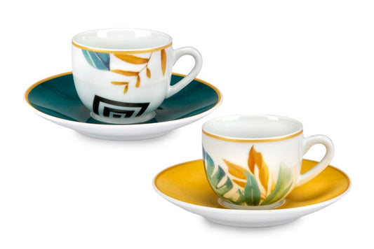 Fade "Palm" set 6 tazze con piattino caffè, in fine porcellana