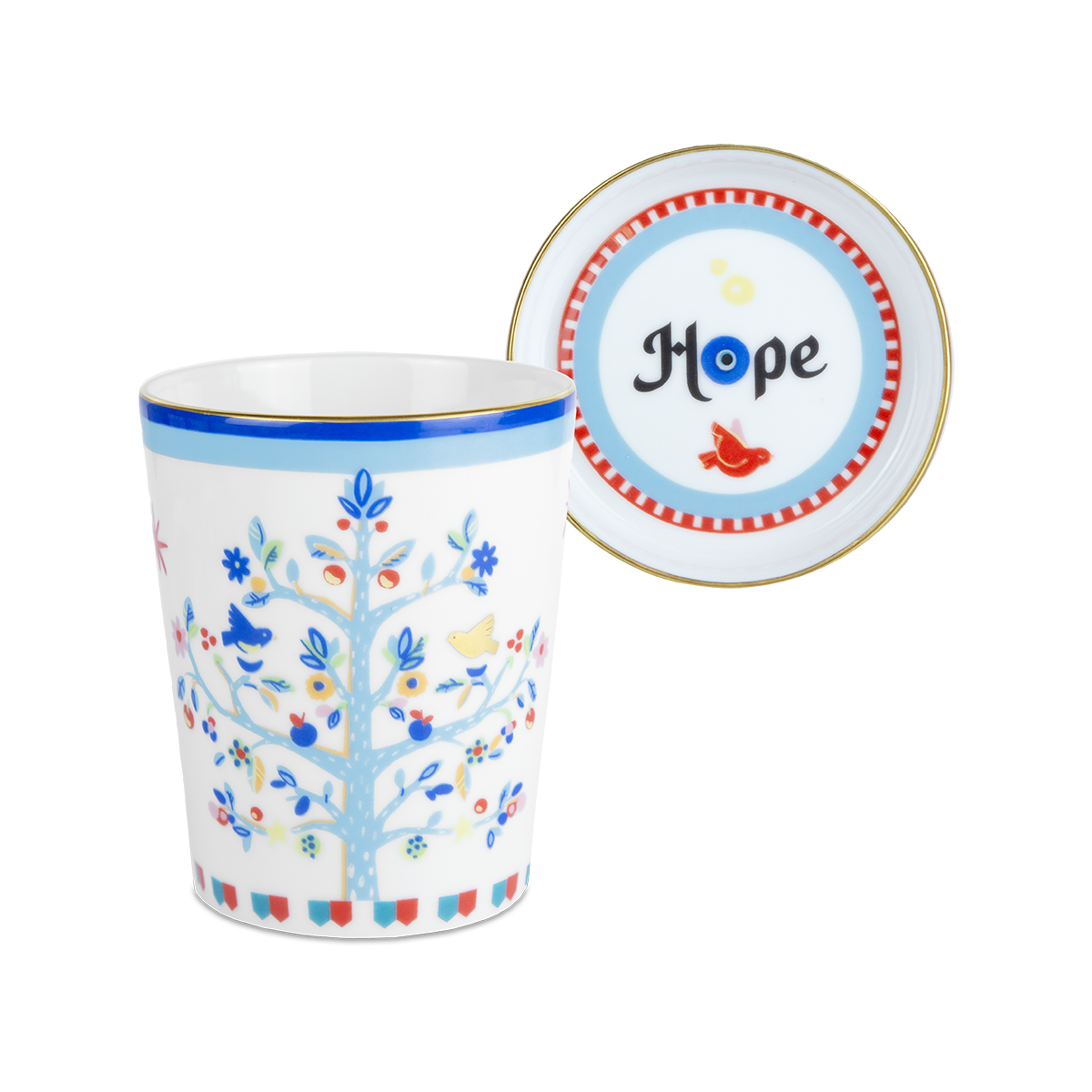 Baci Milano "Mamma mia" mug con piattino/coperchio in porcellana