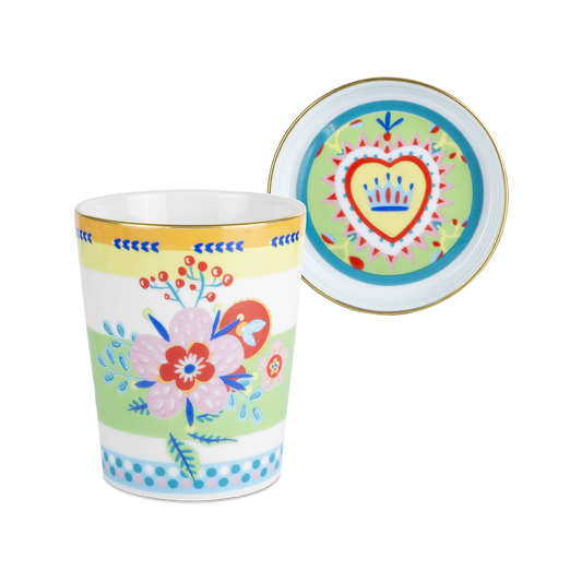 Baci Milano "Mamma mia" mug con piattino/coperchio in porcellana