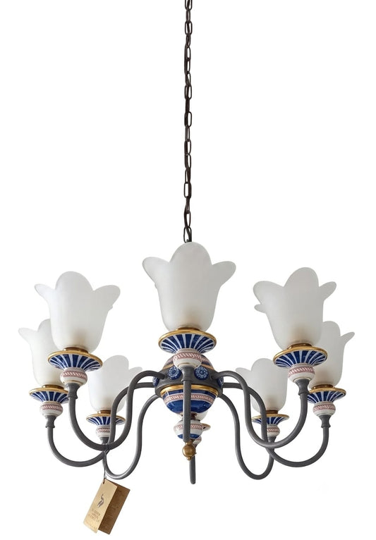 Le Porcellane lampadario blu e oro 8 luci