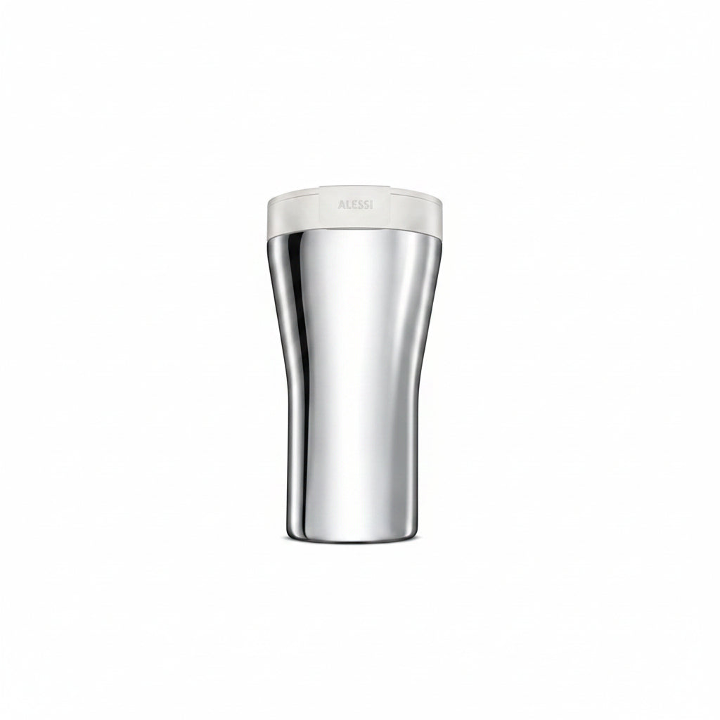 Alessi "Caffè Travel Mug" GIA 24 W coperchio in resina termoplastica bianca e mug in  acciaio inossidabile 18/10, 18 x 9.7 x 10