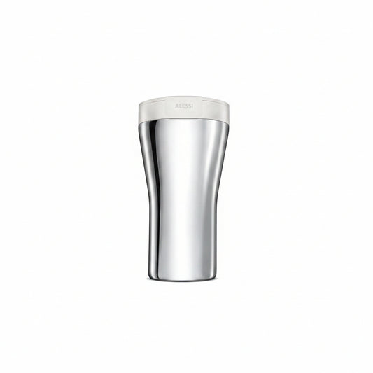 Alessi "Caffè Travel Mug" GIA 24 W coperchio in resina termoplastica bianca e mug in  acciaio inossidabile 18/10, 18 x 9.7 x 10