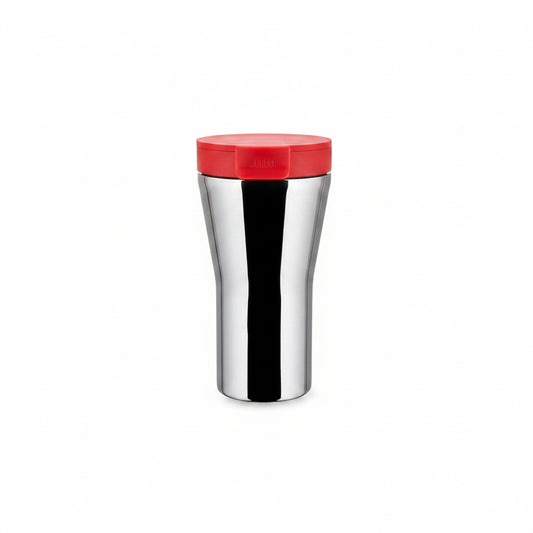 Alessi "Caffè Travel Mug" GIA 24 R coperchio in resina termoplastica rossa e mug in acciaio inossidabile 18/10, 18 x 9.7 x 10