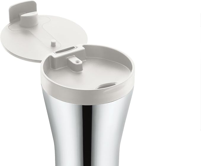 Alessi "Caffè Travel Mug" GIA 24 W coperchio in resina termoplastica bianca e mug in  acciaio inossidabile 18/10, 18 x 9.7 x 10