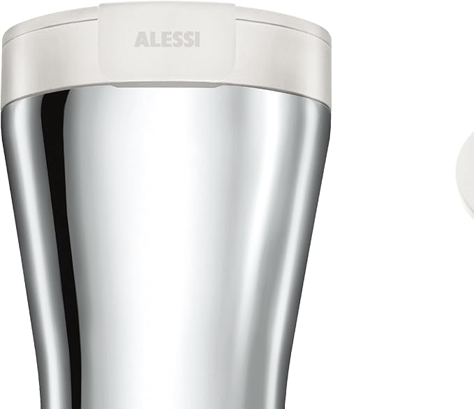 Alessi "Caffè Travel Mug" GIA 24 W coperchio in resina termoplastica bianca e mug in  acciaio inossidabile 18/10, 18 x 9.7 x 10