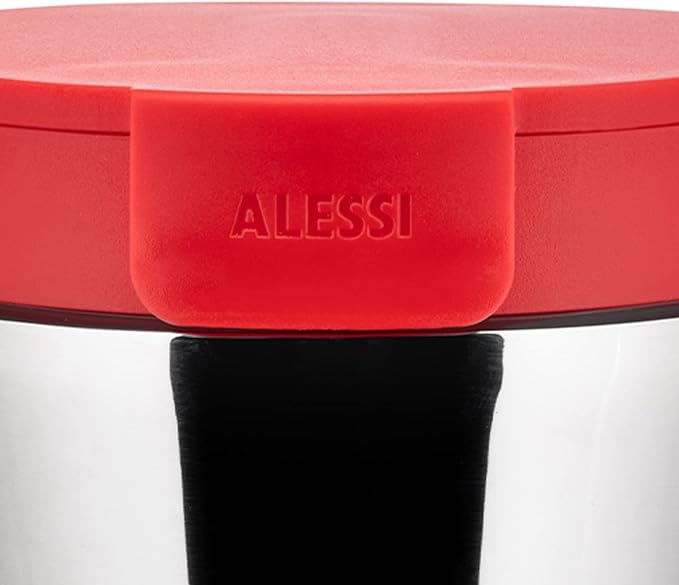 Alessi "Caffè Travel Mug" GIA 24 R coperchio in resina termoplastica rossa e mug in acciaio inossidabile 18/10, 18 x 9.7 x 10