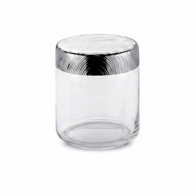 Alessi "Veneer" PU05/75 barattolo da cucina ermetico di design, in vetro con coperchio in acciaio inossidabile 18/10 con decoro in rilievo