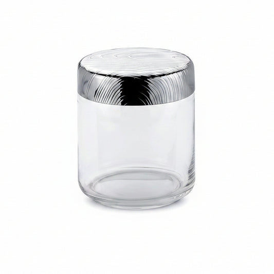 Alessi "Veneer" PU05/75 barattolo da cucina ermetico di design, in vetro con coperchio in acciaio inossidabile 18/10 con decoro in rilievo