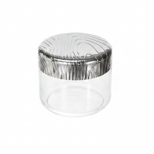 Alessi "Veneer" PU05/50 barattolo da cucina ermetico di design, in vetro con coperchio in acciaio inossidabile 18/10 con decoro in rilievo