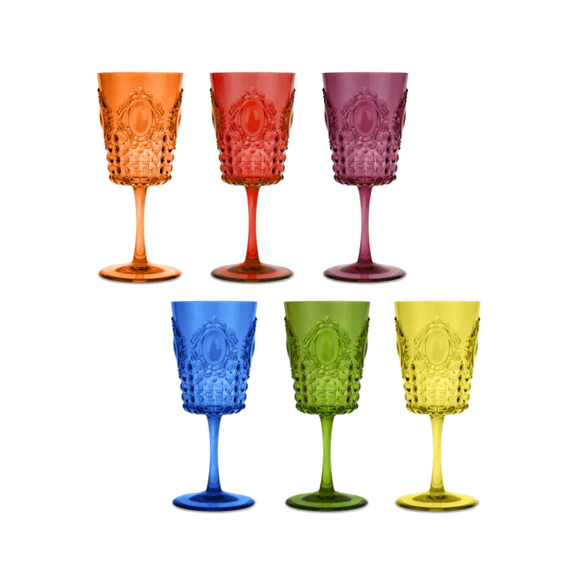 Baci Milano "Baroque & Rock" set 6 calici vino in policarbonato, colori assortiti