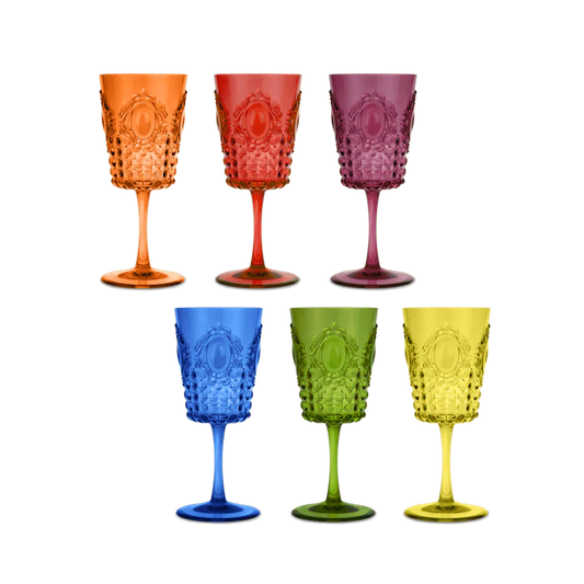 Baci Milano "Baroque & Rock" set 6 calici vino in policarbonato, colori assortiti