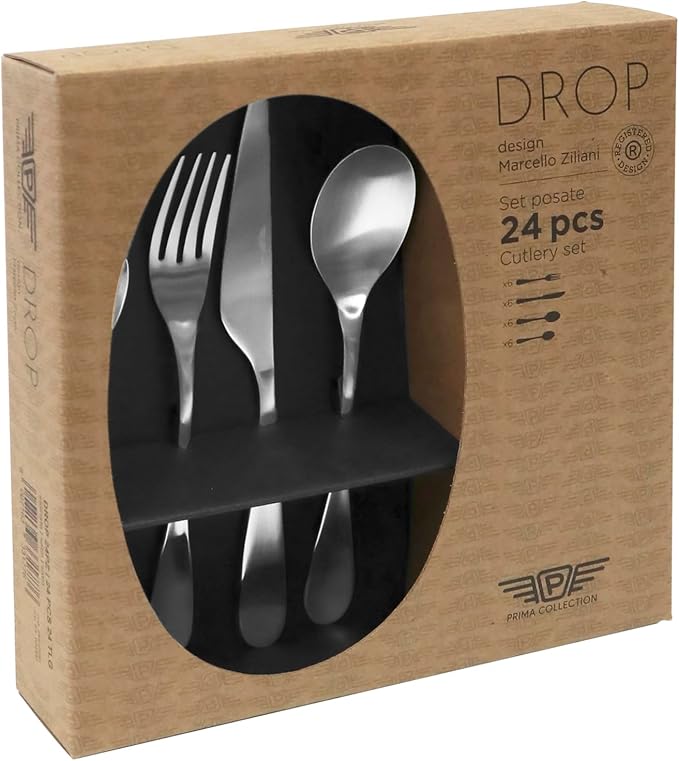 Pintinox "Drop" Acciaio Satinato set 24 posate in acciaio inox nickel free